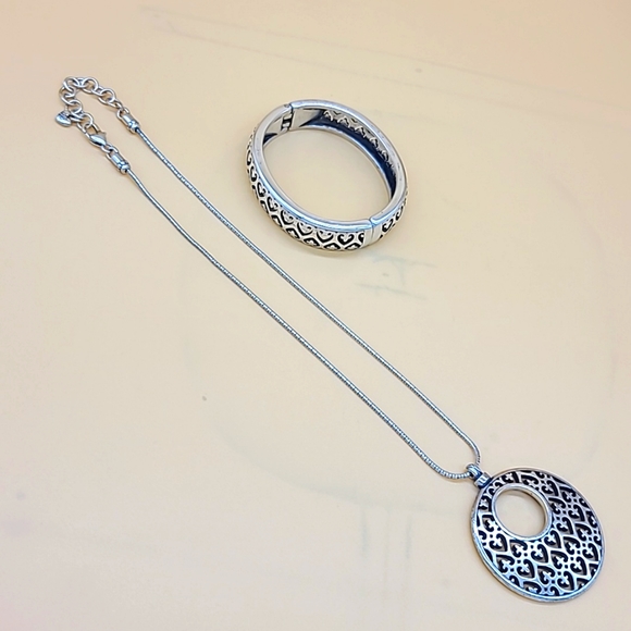 RARE! Brighton "LOS FELIZ" Set! Cut-Out Heart Pendant & Hinged Bangle Duo 💟 - Picture 4 of 14